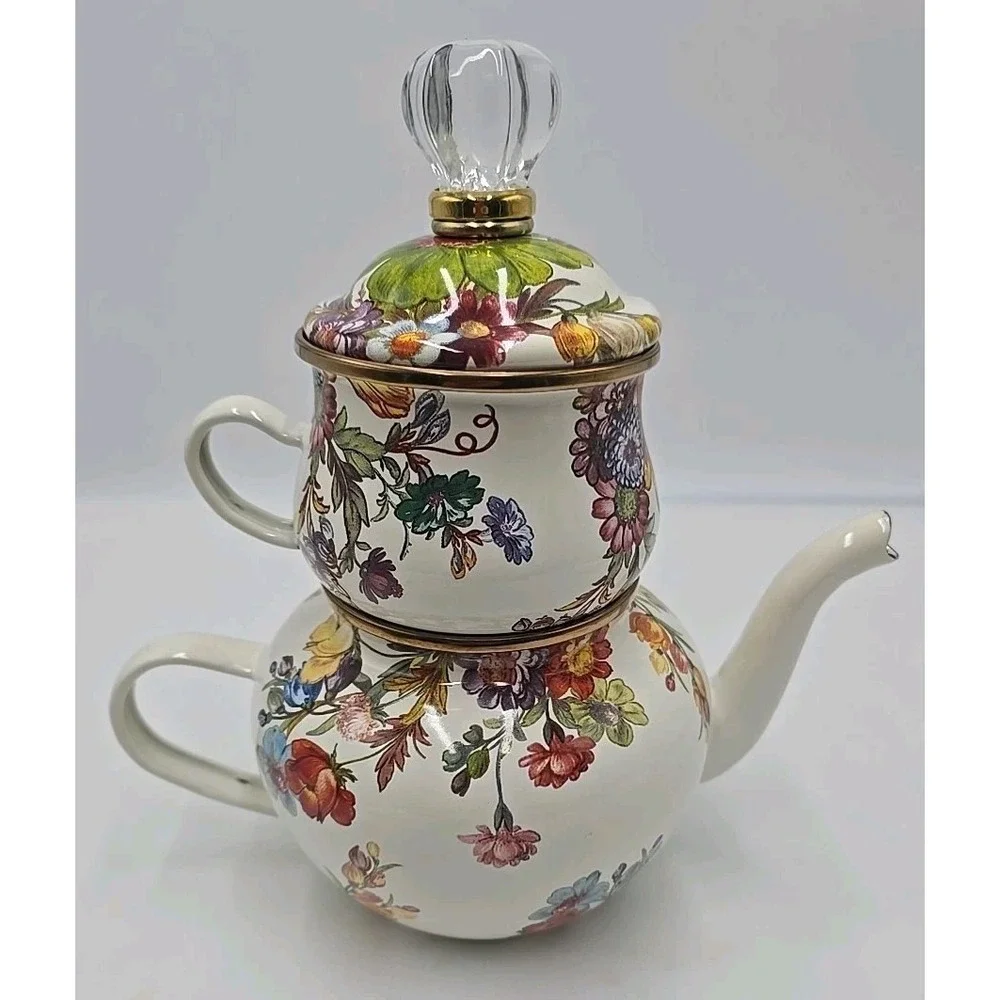 MacKenzie Childs White Flower Market Enamel High Tea Quiet Luxury Garden Cottage